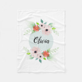 女の子のかわいい花の水彩画の花および一流の子供 フリースブランケット