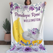 女の子のかわいい象をバナナに乗せた毛布 フリースブランケット