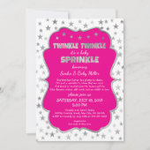 女の子のきらめきのベビーは招待状、ショッキングピンクを振りかけます 招待状 (正面)