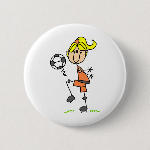 女の子のごまかすサッカーボールボタン 缶バッジ