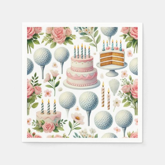 女の子のためにテーマを設定したゴルフの誕生日パーティーピンク スタンダードカクテルナプキン (正面)