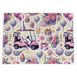 女の子のためにテーマを設定したゴルフの誕生日パーティーピンク ラージペーパーバッグ