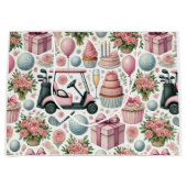 女の子のためにテーマを設定したゴルフの誕生日パーティーピンク ラージペーパーバッグ (正面)