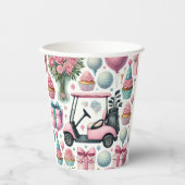 女の子のためにテーマを設定したゴルフの誕生日パーティーピンク 紙コップ (正面)