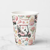 女の子のためにテーマを設定したゴルフの誕生日パーティーピンク 紙コップ (正面)