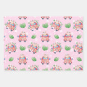 女の子のためにピンク色のベビーアニマル ラッピングペーパーシート (正面)