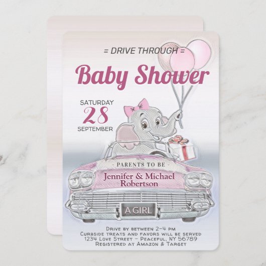 女の子のために赤ん坊のシャワーを通学する 招待状 (正面/裏面)