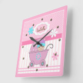 女の子のために スクエア壁時計 (傾斜)