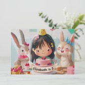 女の子のためのかわいいウサギの誕生日パーティーの招待状 招待状 (スタンド正面)