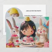 女の子のためのかわいいウサギの誕生日パーティーの招待状 招待状 (正面/裏面)