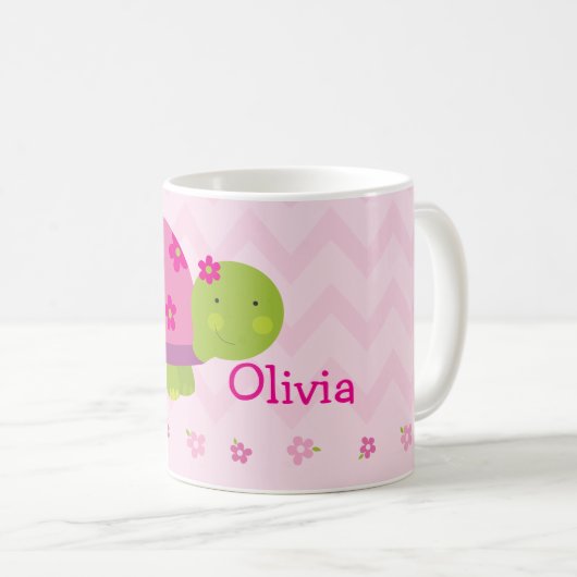 女の子のためのかわいいカメのピンクのパーソナライズなマグ コーヒーマグカップ (正面右)
