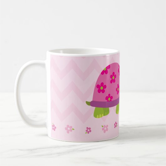 女の子のためのかわいいカメのピンクのパーソナライズなマグ コーヒーマグカップ (左)