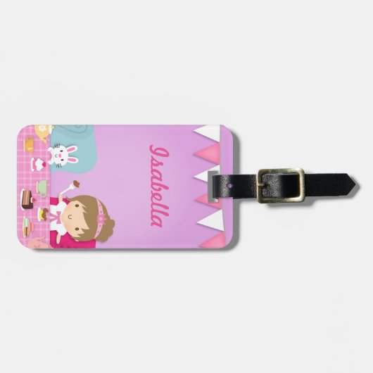 女の子のためのかわいいプリンセスそしてバニーのお茶会 ラゲッジタグ (正面横)