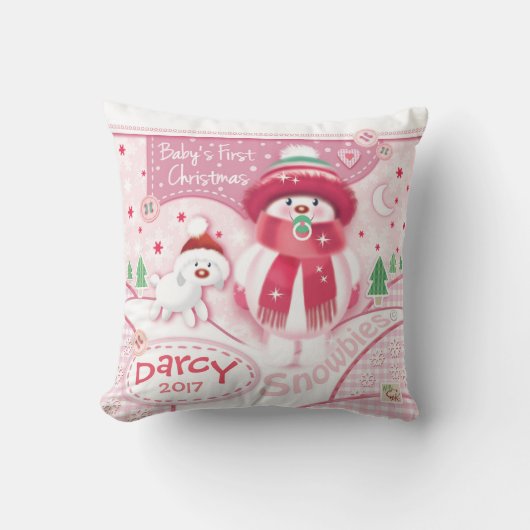 女の子のためのかわいいベビーの初めてのクリスマスの枕 クッション (正面)