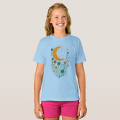 女の子のためのかわいい天体月と花の芸術Tシャツ Tシャツ (正面フル)