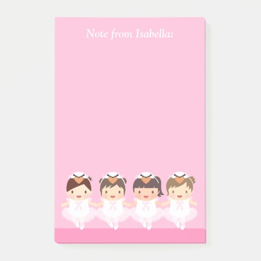 女の子のためのかわいい白鳥のバレエのバレリーナ ポストイット (正面)