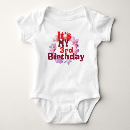 女の子のためのかわいい3歳の誕生日ベビーボディスーツ ベビーボディスーツ (正面)