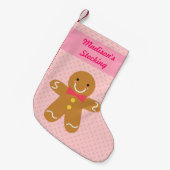 女の子のためのかわいく幸せなジンジャーブレッドマンのクリスマス スモールクリスマスストッキング (正面 (吊り時))