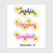 女の子のためのひまわり可愛い花名ステッカー シール (シート)