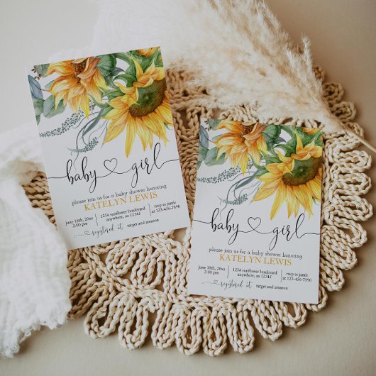 女の子のためのひまわり赤ちゃんシャワー招待状 招待状