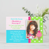 女の子のためのアイスクリームのバースデーパーティ招待状 招待状 (スタンド正面)