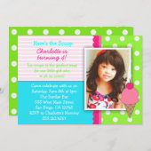 女の子のためのアイスクリームのバースデーパーティ招待状 招待状 (正面/裏面)