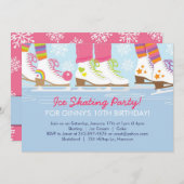 女の子のためのアイススケートのパーティー 招待状 (正面/裏面)