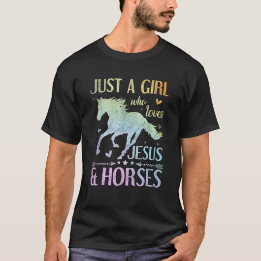 女の子のためのイエスと馬の馬のプレゼント Tシャツ (正面)