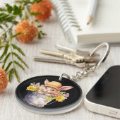 女の子のためのウサギのグラフィックフローラ春時間 キーホルダー (正面右)