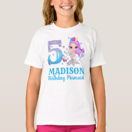 女の子のためのカスタムマーメイド5歳の誕生日 Tシャツ