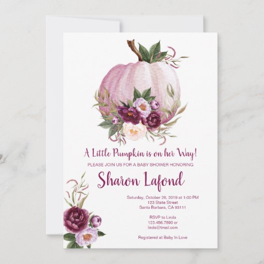 女の子のためのカボチャ赤ちゃんシャワー招待状 招待状 (正面)