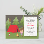 女の子のためのキャンプの誕生日のパーティの招待状 招待状 (スタンド正面)