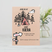 女の子のためのキャンプをテーマにした誕生日招待状 招待状 (スタンド正面)