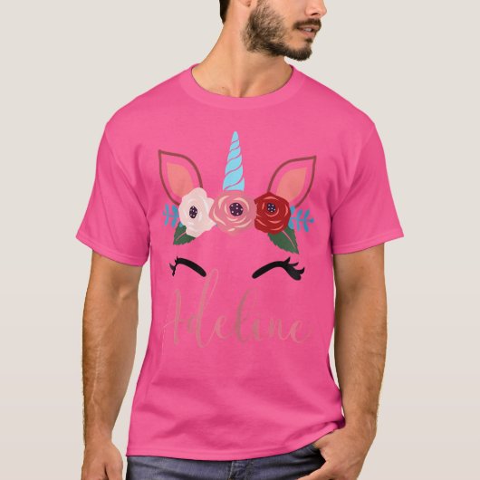 女の子のためのキュートなアデリーヌの魔法の花のユニコーン Tシャツ (正面)