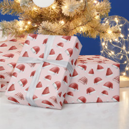 女の子のためのキュートなサンタ帽子 ピンクのクリスマス ラッピングペーパー