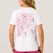 女の子のためのキュートなユニコーンとピンクの星のカスタムデザイン Tシャツ (裏面)