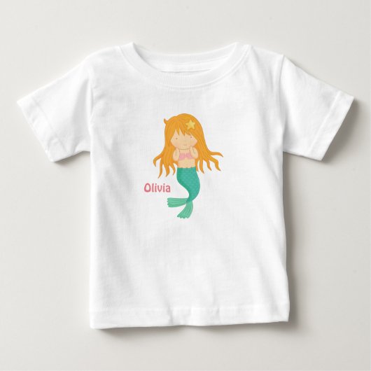 女の子のためのキュートな人魚のデザイン ベビーTシャツ (正面)