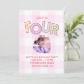 女の子のためのギンガムチェック フォー フォース 誕生日招待状 招待状 (スタンド正面)