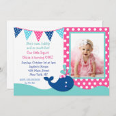 女の子のためのクジラの誕生日の招待状 招待状 (正面/裏面)