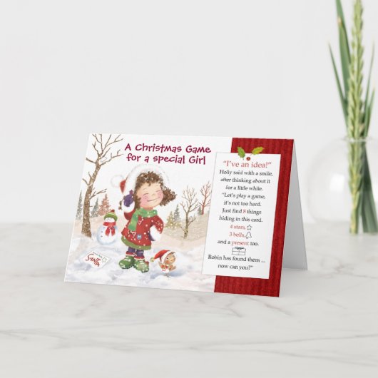 女の子のためのクリスマスゲーム。非表示の8つのアイテムを検索 カード (正面)