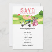 女の子のためのゴルフベビーシャワーは、日付ゴルフを保存パーティー 招待状 (正面)