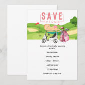 女の子のためのゴルフベビーシャワーは、日付ゴルフを保存パーティー 招待状 (正面/裏面)