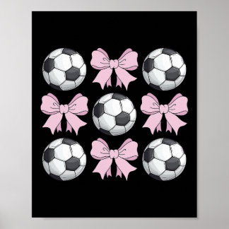 女の子のためのサッカーフラワーボウかわいいサッカーグラフィック ポスター