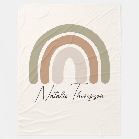 女の子のためのジャンボレインボーかわいいモノグラムの名前ピンク フリースブランケット (正面)