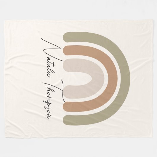 女の子のためのジャンボレインボーかわいいモノグラムの名前ピンク フリースブランケット (正面(横))