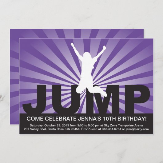 女の子のためのトランポリンの誕生日のパーティの招待状 招待状 (正面/裏面)