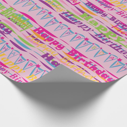 女の子のためのハッピーバースデーのギフト用包装紙 ラッピングペーパー (角)