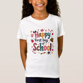 女の子のためのハッピーファーストデイオブスクールTシャツ Tシャツ