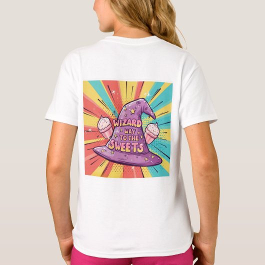 女の子のためのハロウィン - 魔法使いのスイーツへの道 Tシャツ (裏面)