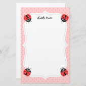 女の子のためのハートを持つかわいいてんとう虫 便箋 (正面/裏面)